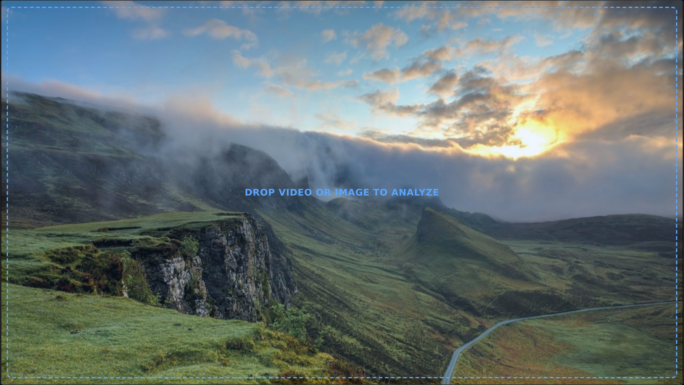 Drag and drop a still or video onto the workspace to analyze it